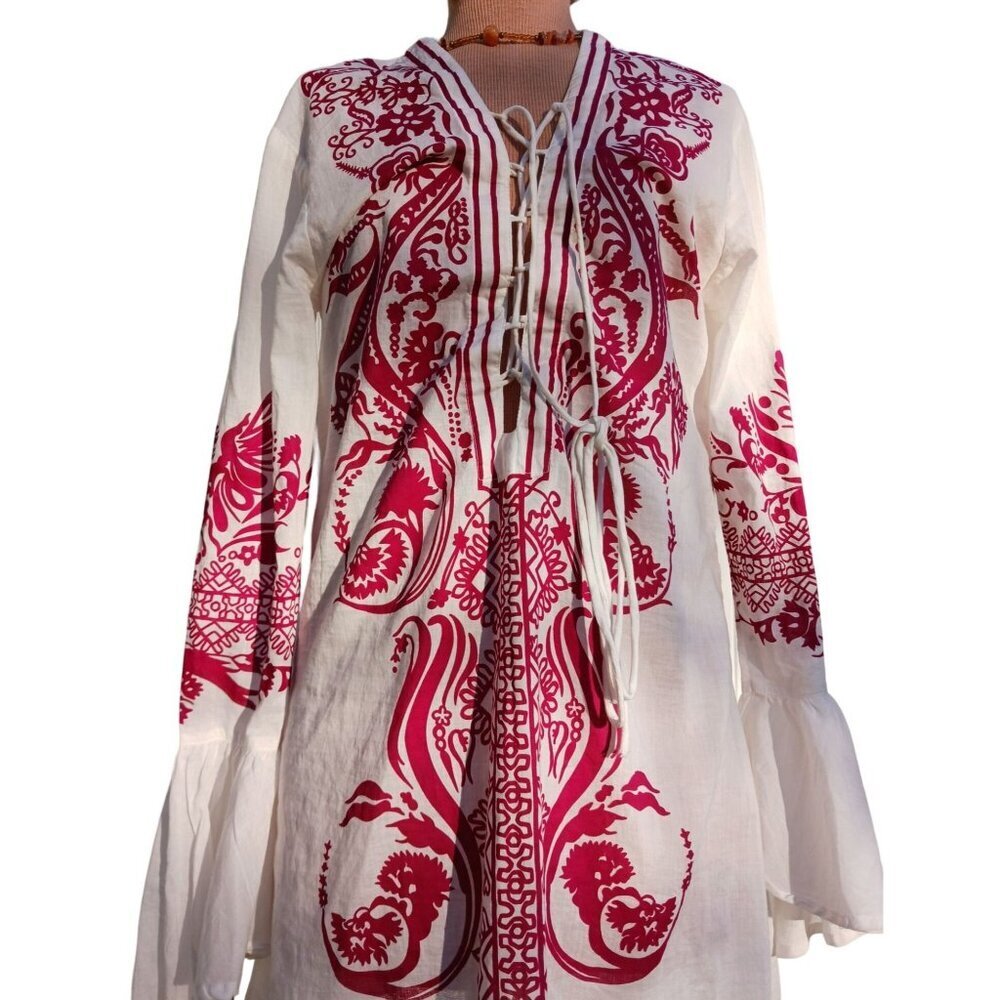 Steve Madden Retro Red Print Hippie Boho Lace Up … - image 3